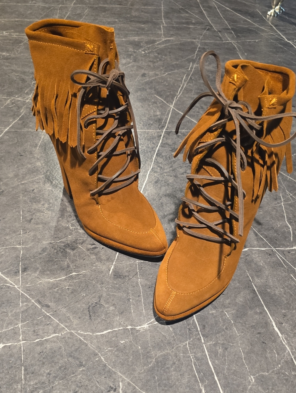 Giuzeppe Zanotti Fringe Lace-Up Suede Ankle Boots - Tan
